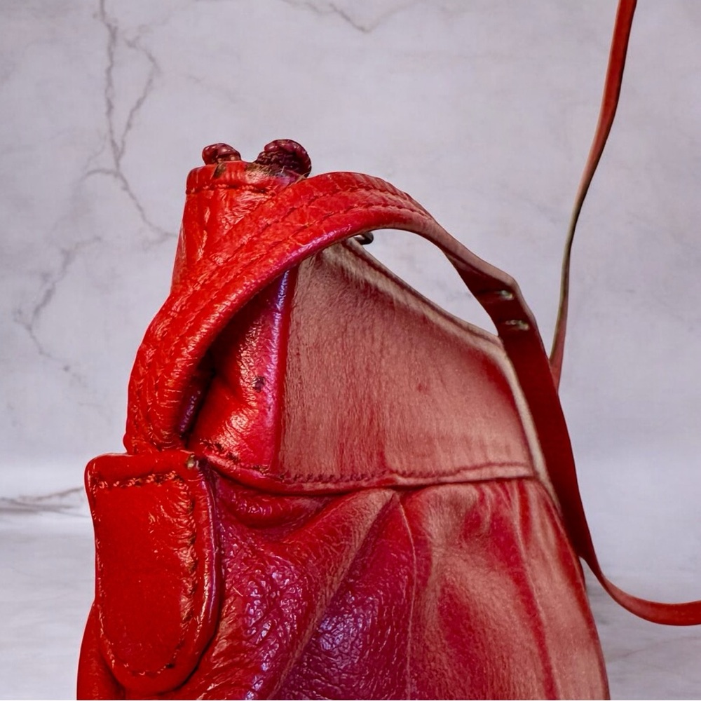 VINTAGE Purse Red Genuine Leather Crossbody / Shoulder 80s 90s Hobo Bold Spirit - Picture 13 of 14